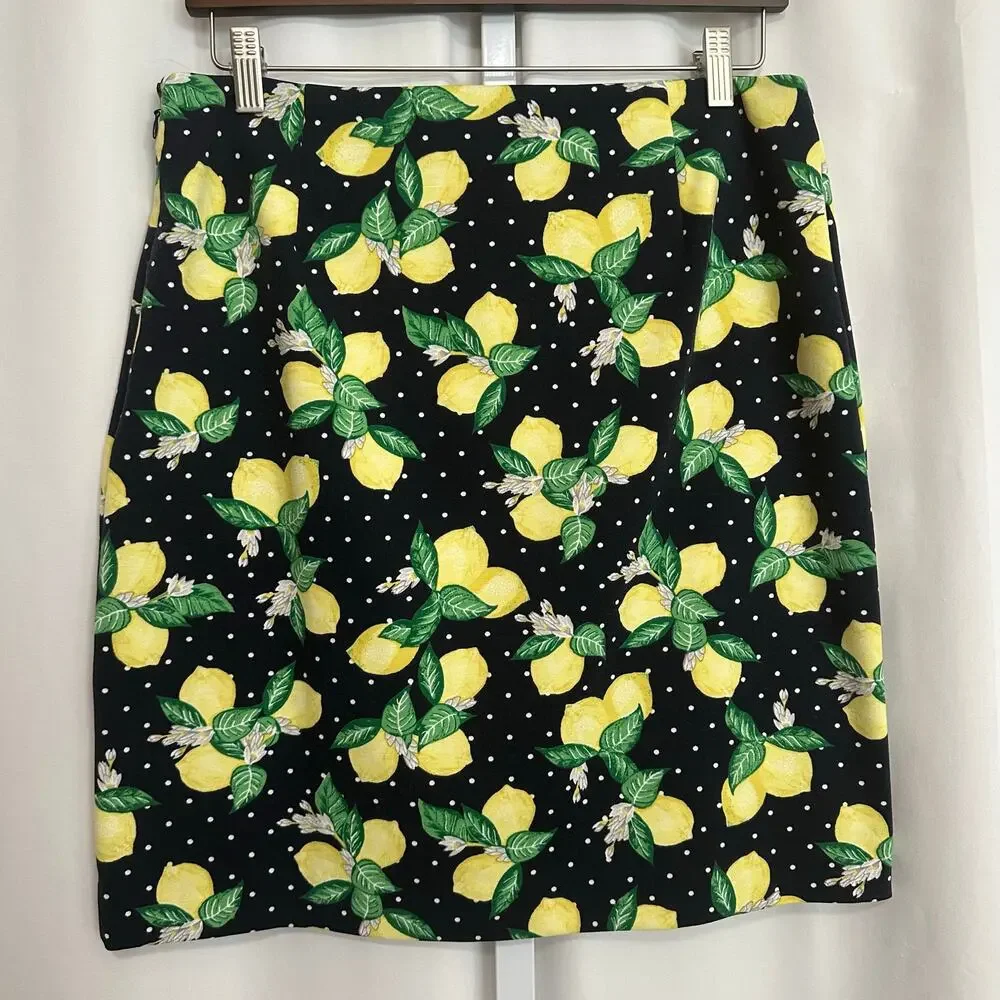 Talbots Navy Lemon Print Straight‎ Stretch Knit Skirt 10P Classic Summer Staple